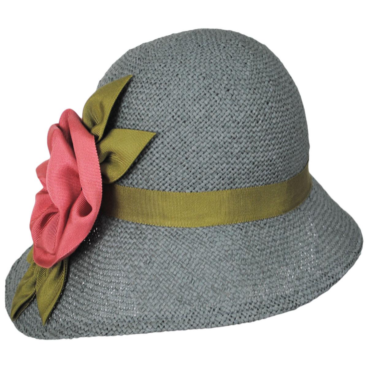 Kathy Jeanne | Ribbon Rosette Twisted Toyo Straw Cloche Hat | 100716 | front | GRAY
