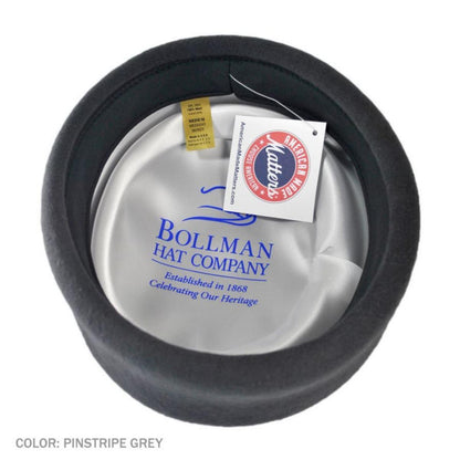 Bollman Hat Company | Heritage Collection 1960s Jackie Wool Felt Pillbox Hat | 123293 | under | PINSTRIPE GREY