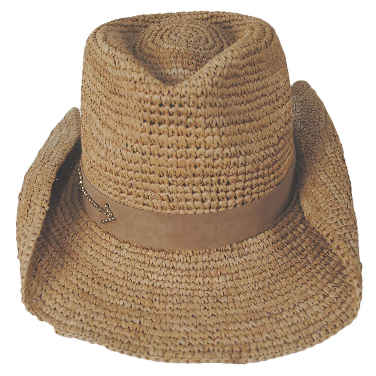NIKKI BEACH | Charlee Crochet Raffia Straw Western Hat | 102661 | front | COCOA