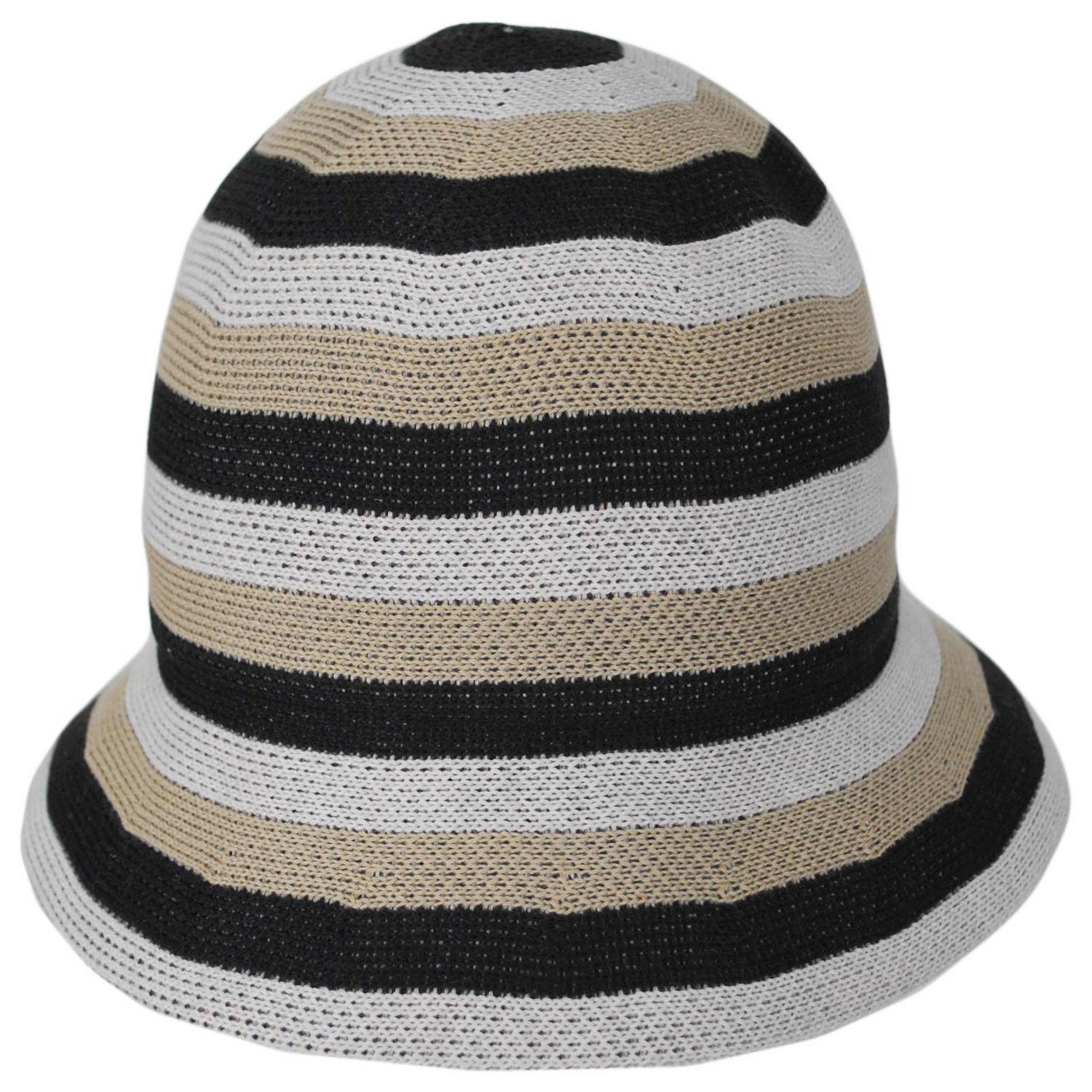 BRIXTON HATS | Lisboa Cotton Knit Stripe Bucket Hat | 185527 | front | BLACK/SAND/WHITECAP