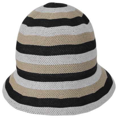 BRIXTON HATS | Lisboa Cotton Knit Stripe Bucket Hat | 185527 | front | BLACK/SAND/WHITECAP