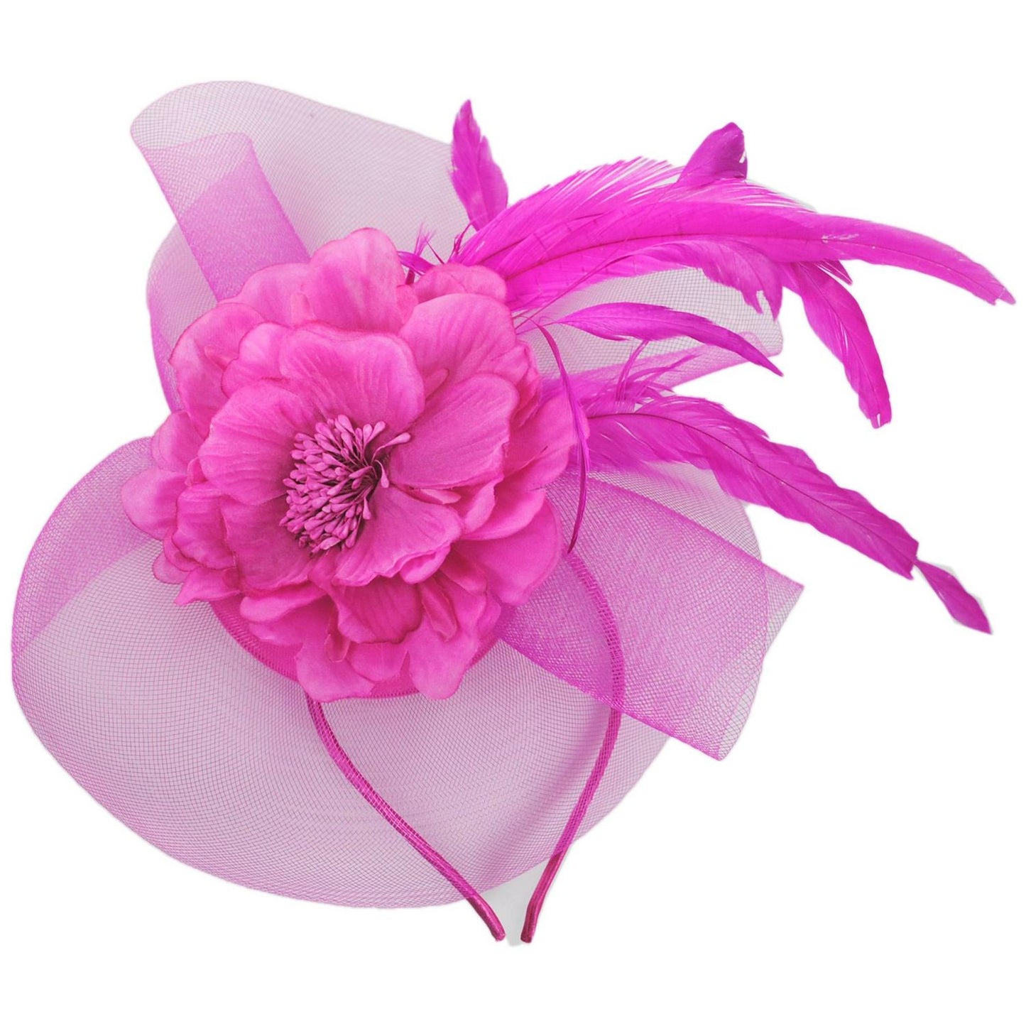 Sophia | Peony and Feathers Fascinator Hat | 122907 | lead | FUCHSIA