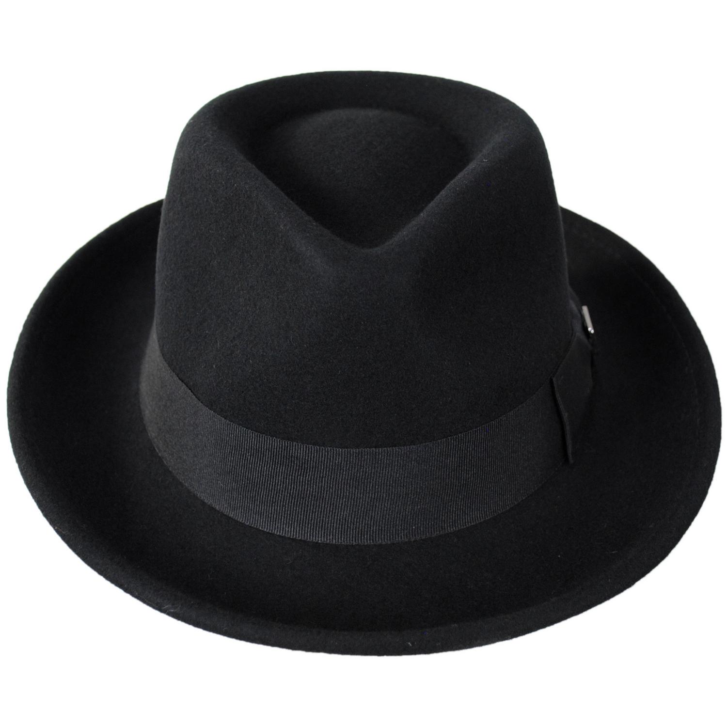 Stacy Adams | Mickey Wool Felt Fedora Hat | 130425 | front | BLACK/RED