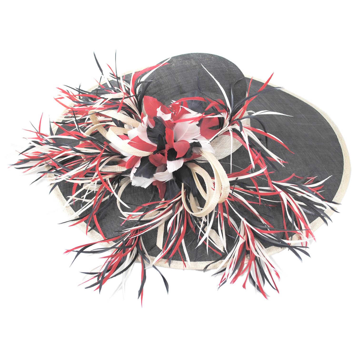 St. Julian | Feather Spikes Sinamay Straw Lampshade Dress Hat | 124284 | top | NAVY