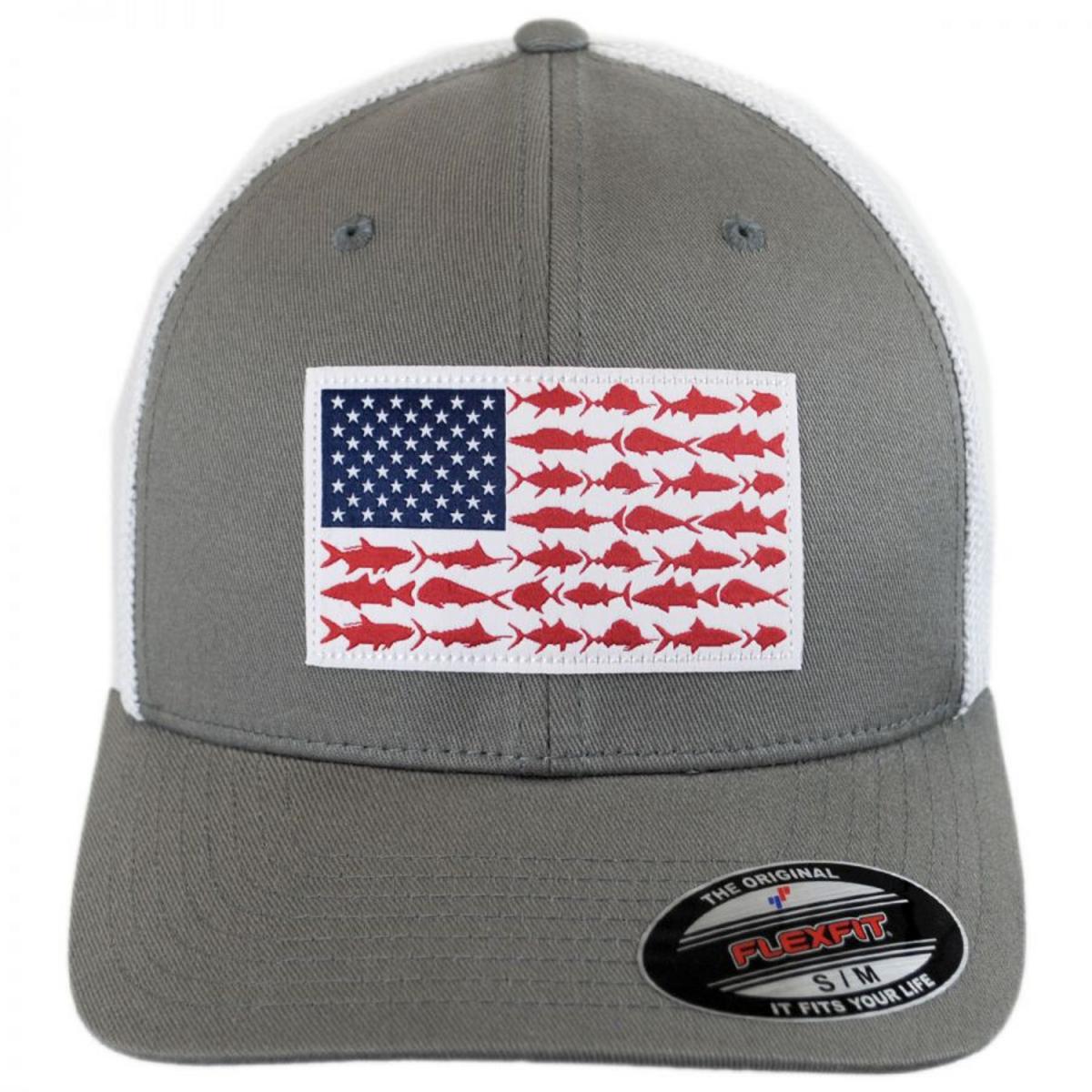 Columbia Sportswear | PFG Fish Flag Mesh FlexFit Fitted Baseball Cap | 400143 | front | TITANIUM/WHITE