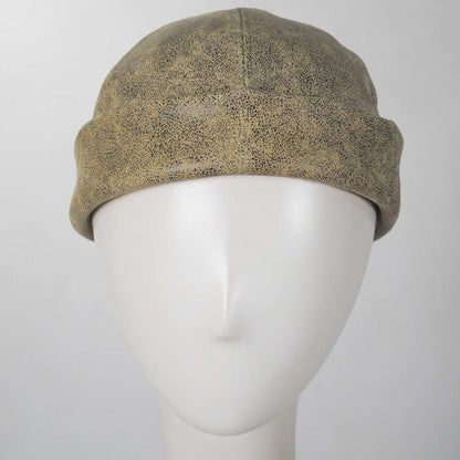 NEW YORK HAT CO | Six Panel Antique Leather Skull Cap Beanie Hat | 142004 | front | BROWN