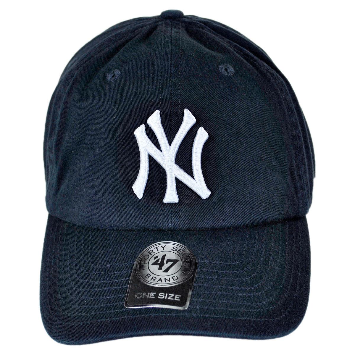 47 Brand | New York Yankees MLB Clean Up Strapback Baseball Cap Dad Hat | 203142 | front | NAVY/WHITE