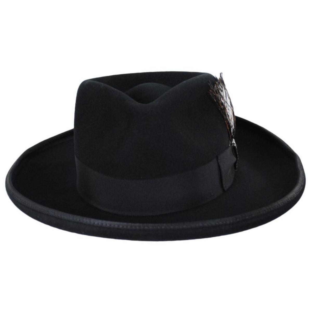 Renegade | Cote Pencil Curl Brim Wool Felt Fedora Hat | 130384 | front | BLACK
