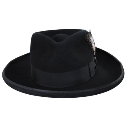 Renegade | Cote Pencil Curl Brim Wool Felt Fedora Hat | 130384 | front | BLACK