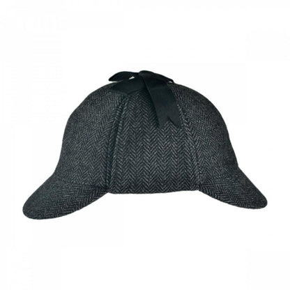 Jaxon Hats | Sherlock Holmes Herringbone Wool Blend Hat | 192399 | profile | GREY