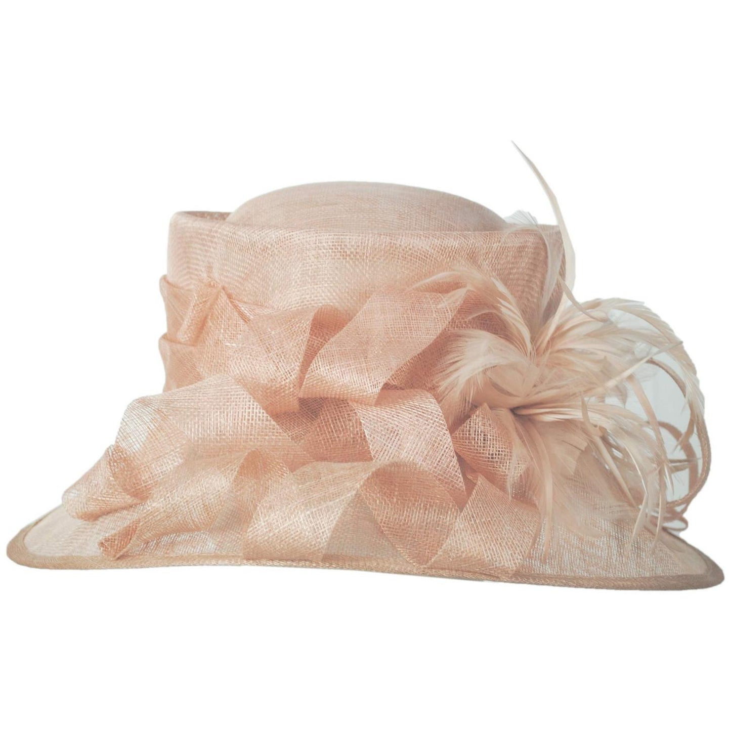 Something Special | Feather Flower Sinamay Straw Boater Dress Hat | 121339 | profile | PEACH