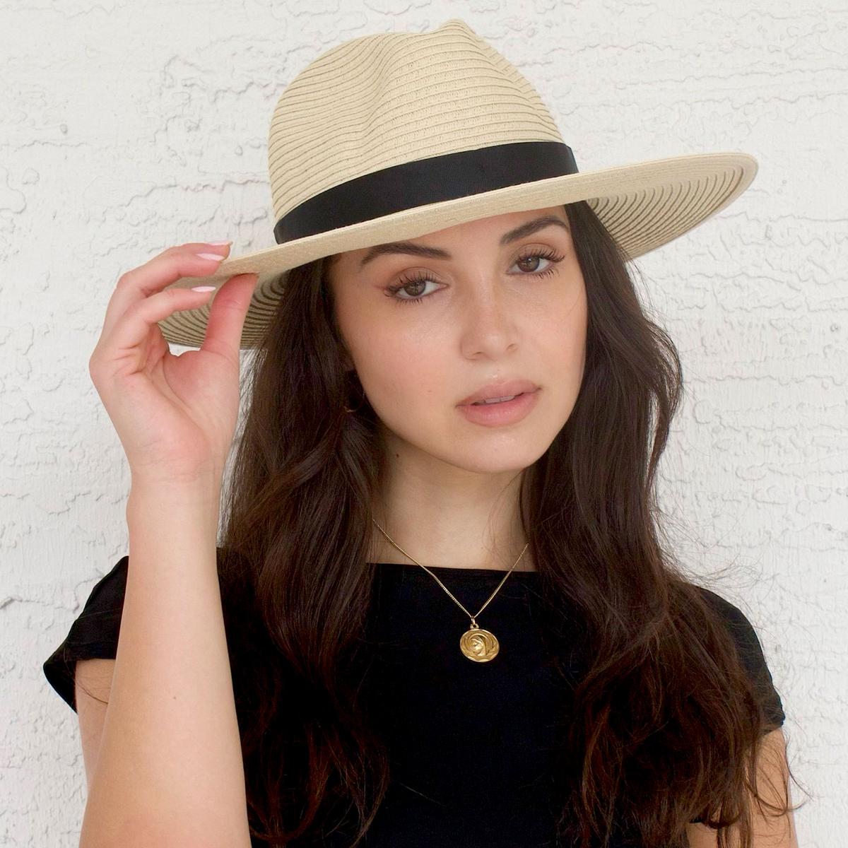 Physician Endorsed | Andi Toyo Braid Fedora Hat | 102677 | lsfone | SAND/BLACK