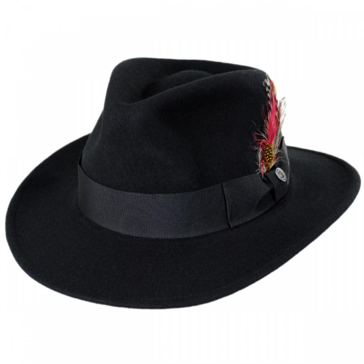 Jaxon Hats | Ford Crushable Wool Felt Fedora Hat | 135004 | lead | BLACK
