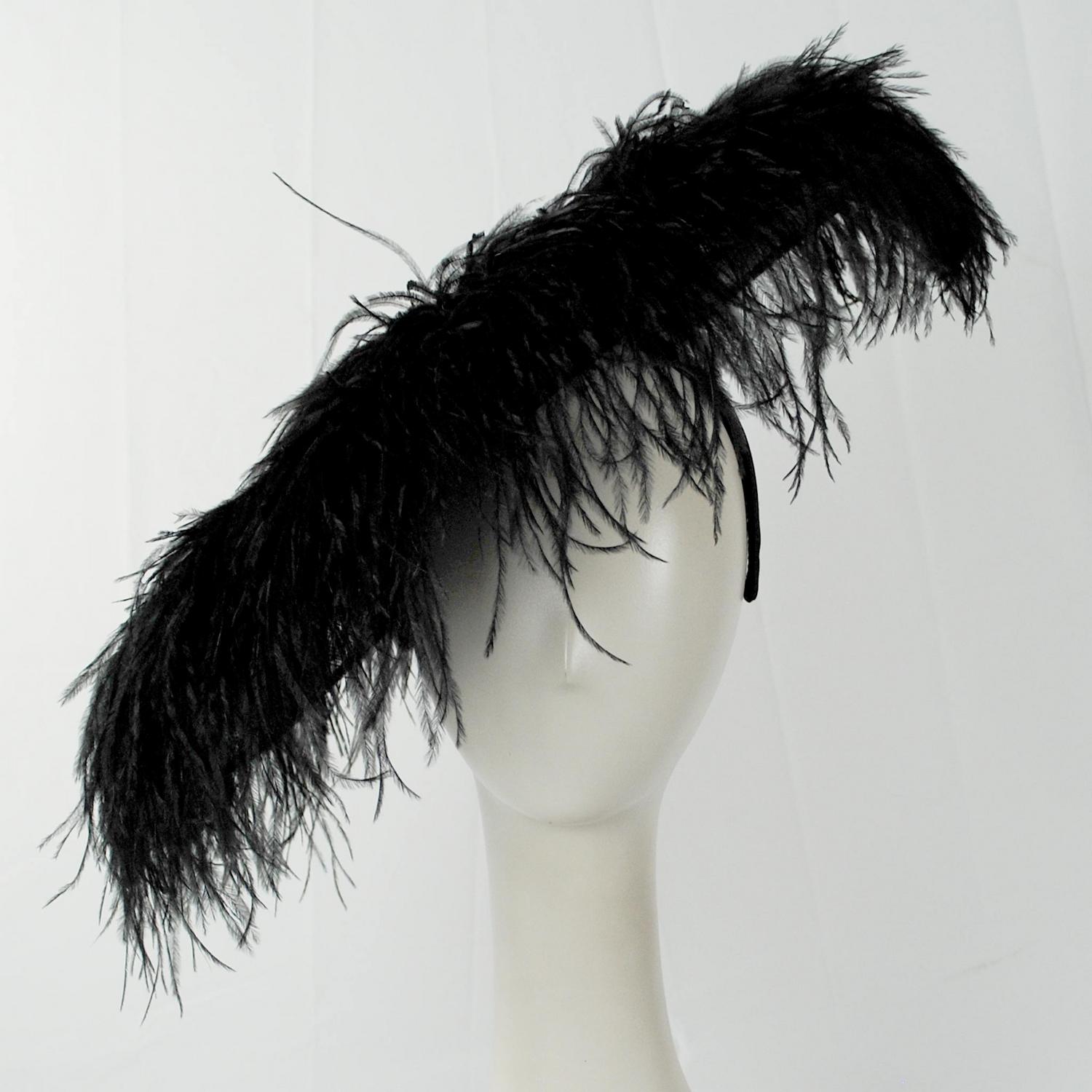 St. Julian | Ostrich Feathers & Sinamay Straw Fascinator Hat | 124279 | front | BLACK