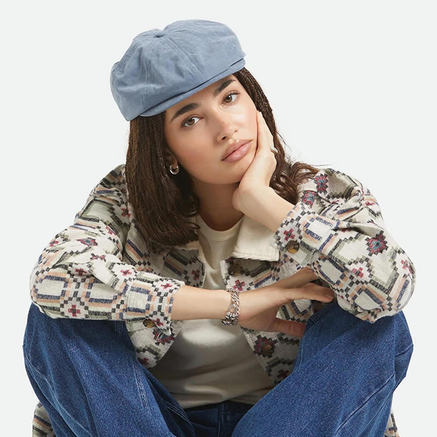 BRIXTON HATS | Brood Brushed Satin Newsboy Cap | 161517 | lsfone | SLATE BLUE BRUSHED SATIN