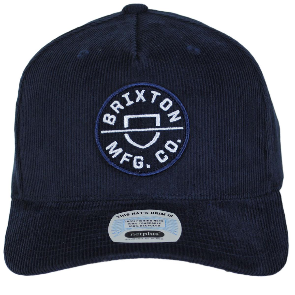 BRIXTON HATS | Crest 5-Panel Corduroy Snapback Baseball Cap | 201790HO24 | front | WASHED NAVY CORD