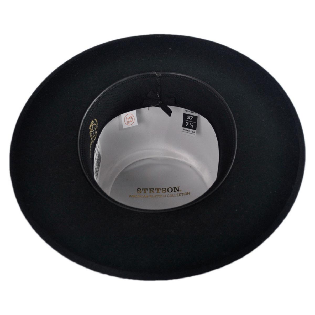Stetson | Amish Buffalo Fur Felt Open Crown Fedora Hat | 130652 | under | BLACK