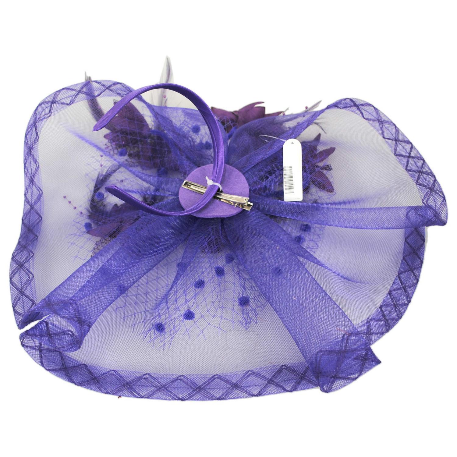 Sophia | Floral Feathered Mesh Fascinator Hat | 122906 | under | PURPLE