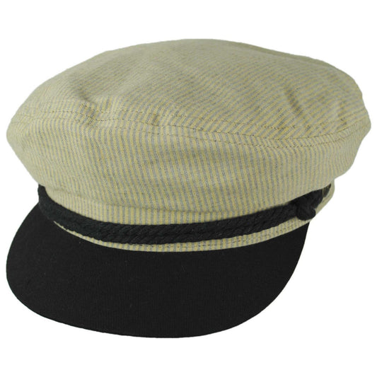 BRIXTON HATS | Cotton Stripe Fiddler Fisherman Cap | 181308 | lead | KHAKI STRIPE/WASHED BLACK
