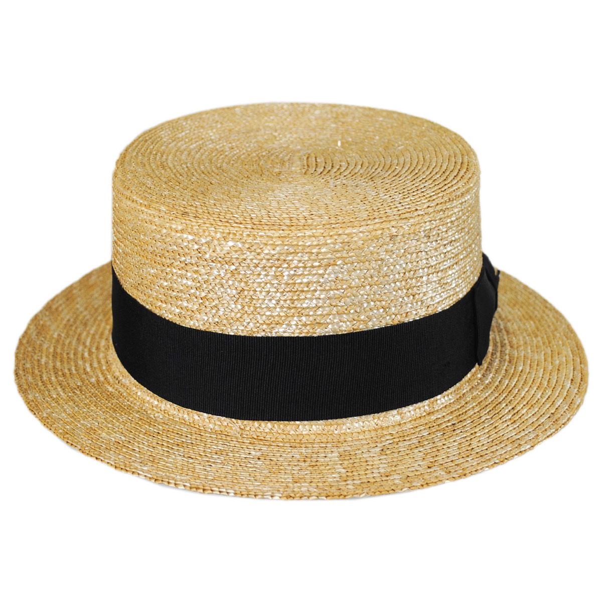 Jaxon Hats | Wholesale Black Band Wheat Straw Skimmer Hat B2B Pre-Pack | B2B129006 | front | NATURAL