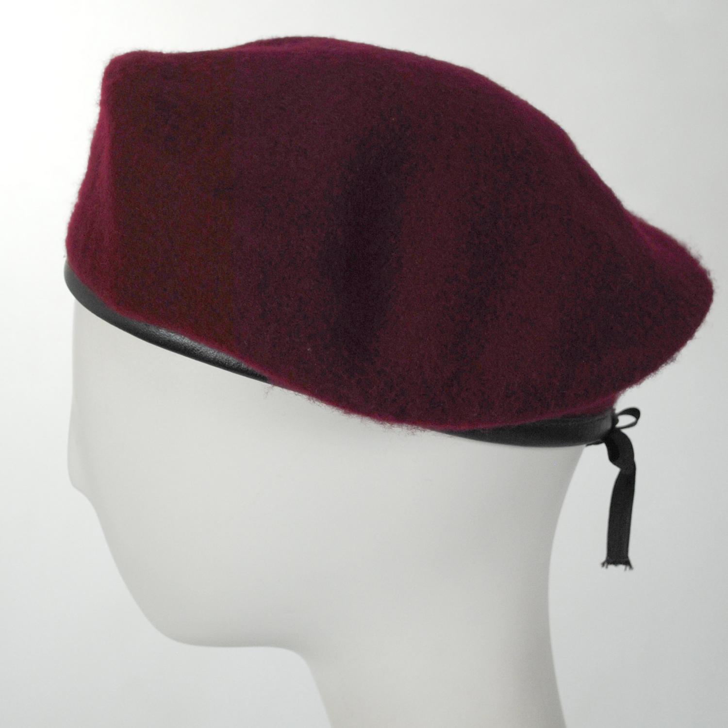 Village Hat Shop | Wool Military Beret with Lambskin Band | 151106 | profile | MAROON