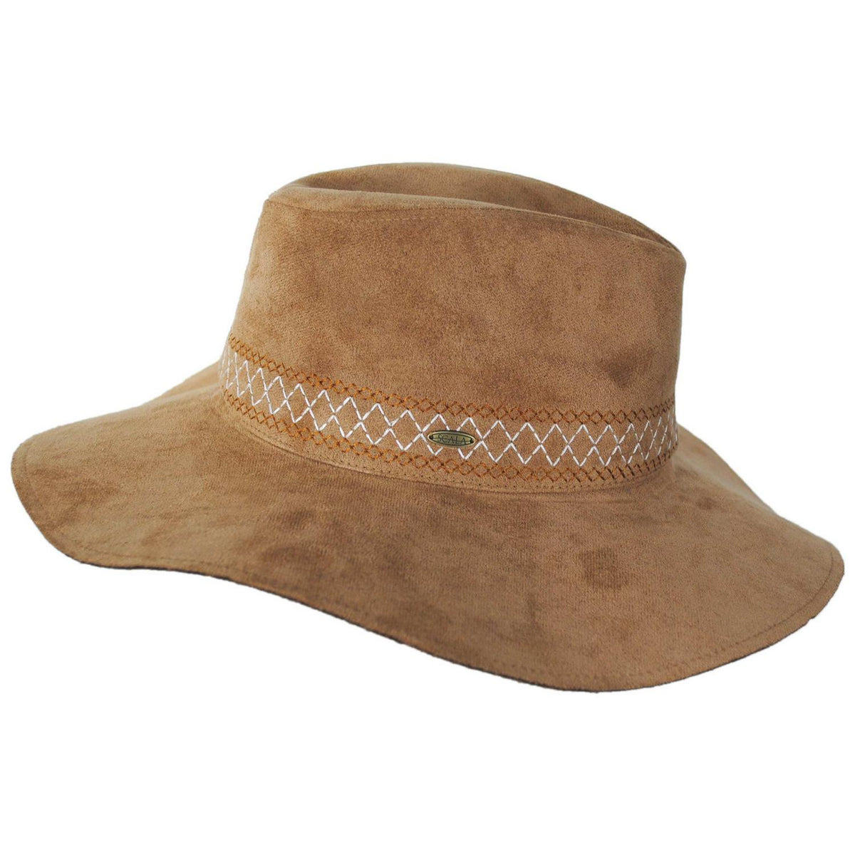 Scala | Nayarit Vegan Suede Safari Fedora Hat | 106449 | profile | TAN