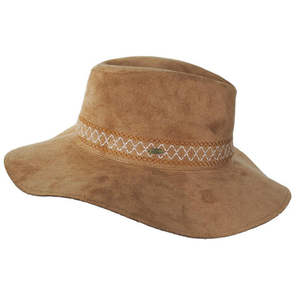 Scala | Nayarit Vegan Suede Safari Fedora Hat | 106449 | profile | TAN