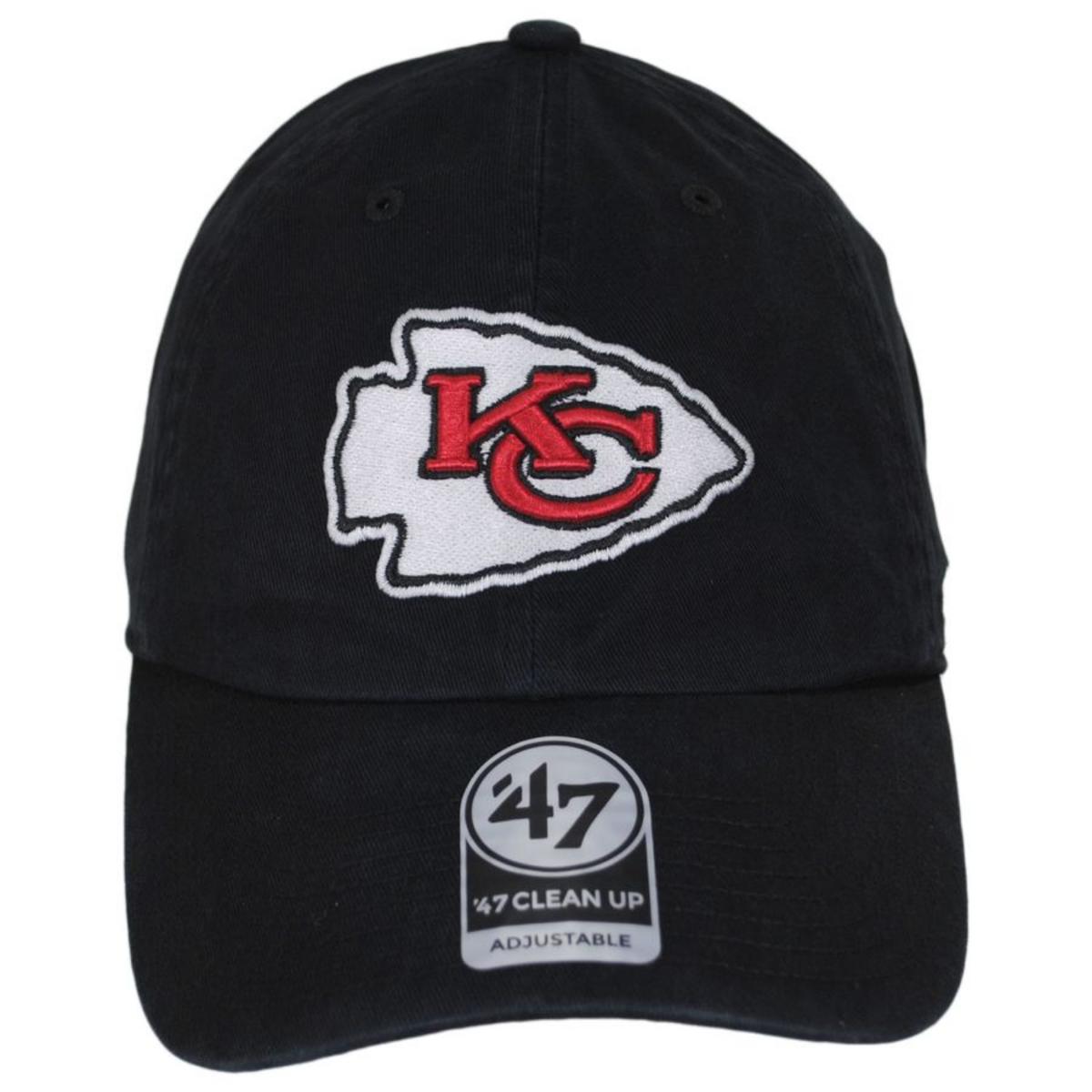 47 Brand | Kansas City Chiefs NFL Clean Up Strapback Baseball Cap Dad Hat | 203480 | front | BLACK