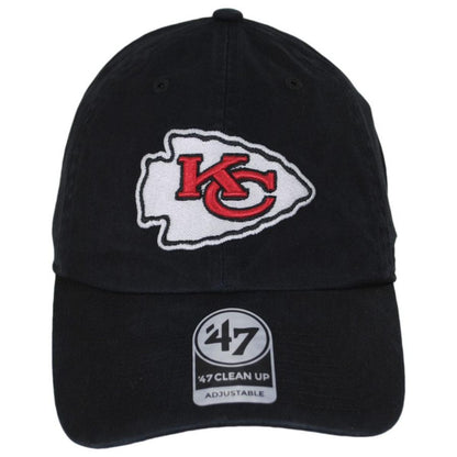 47 Brand | Kansas City Chiefs NFL Clean Up Strapback Baseball Cap Dad Hat | 203480 | front | BLACK