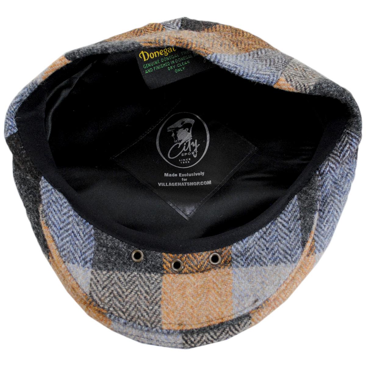 City Sport Caps | Herringbone Squares Donegal Tweed Wool Ivy Cap | 175022 | under | OLIVE/BROWN