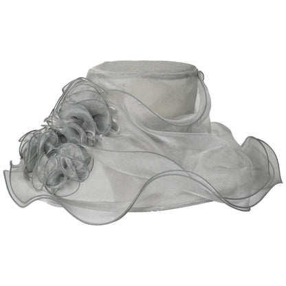 Something Special | 3 Flower Organza Boater Dress Hat | 121335 | front | SILVER