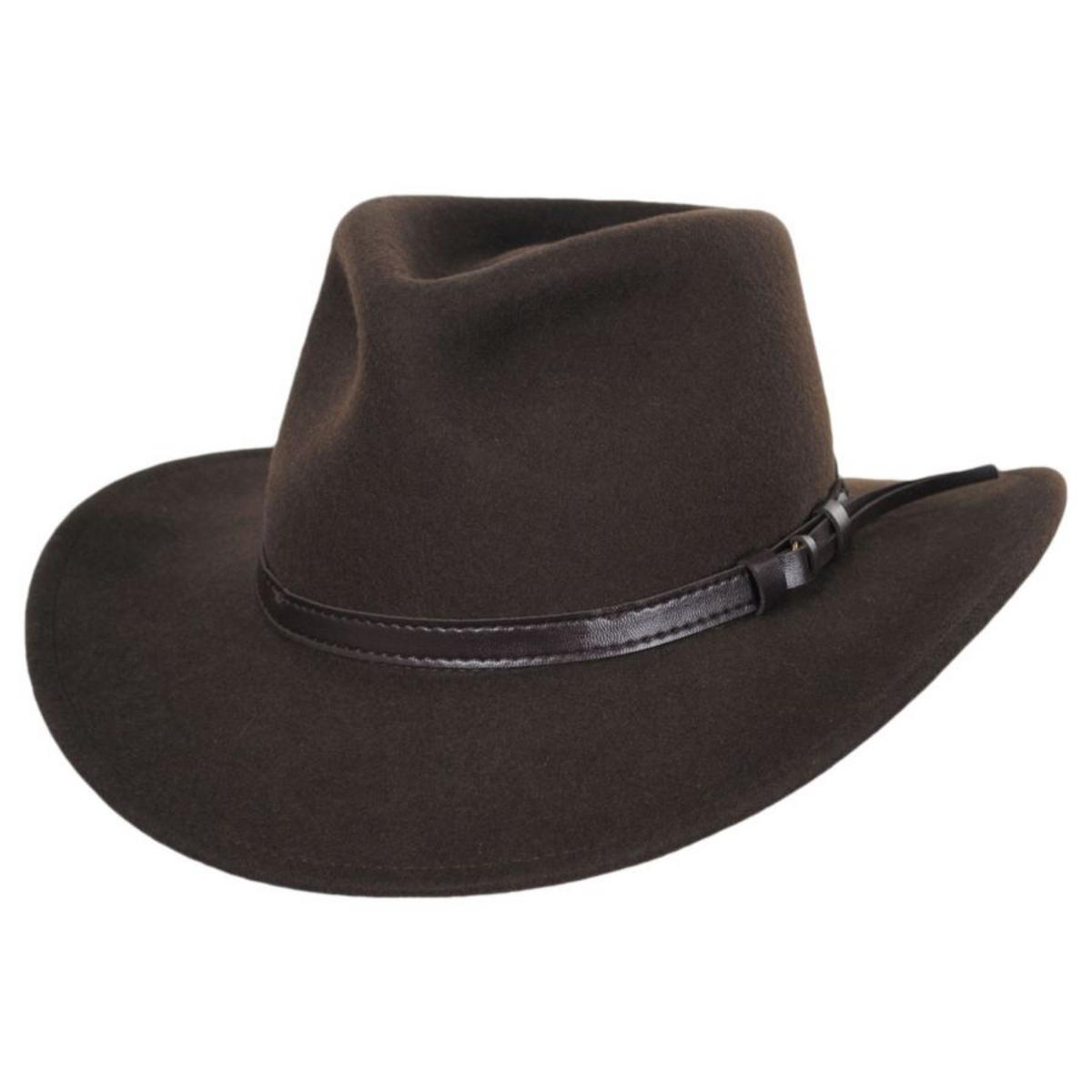 Jaxon Hats | Crushable Wool Felt Outback Hat | 135002 | lead | OLIVE GREEN