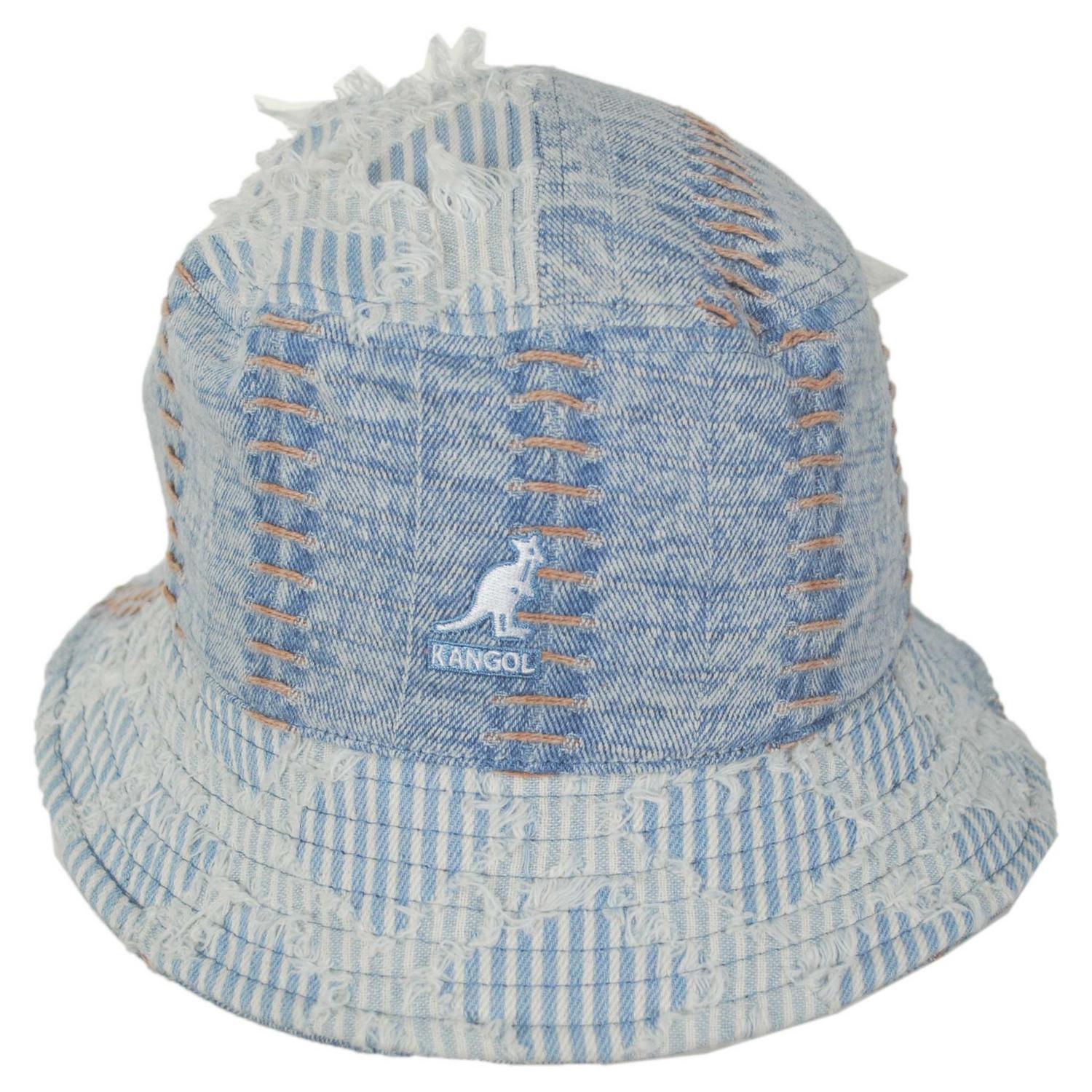 Kangol | Patchwork Mashup Denim Cotton Bucket Hat - Spring Collection | 185777SS | front | FADED BLUE