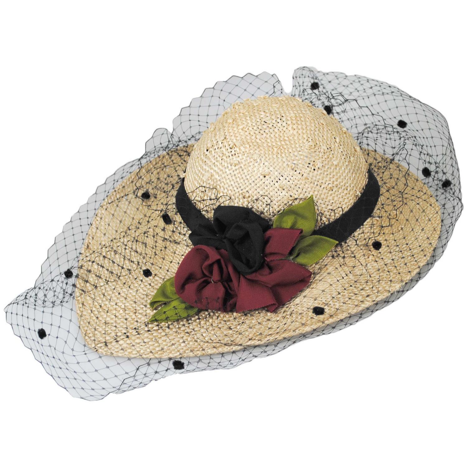 Jeanne Marie | Rosette Knotted Sisal Straw Dress Hat with Veil | 122469 | lead | NATURAL