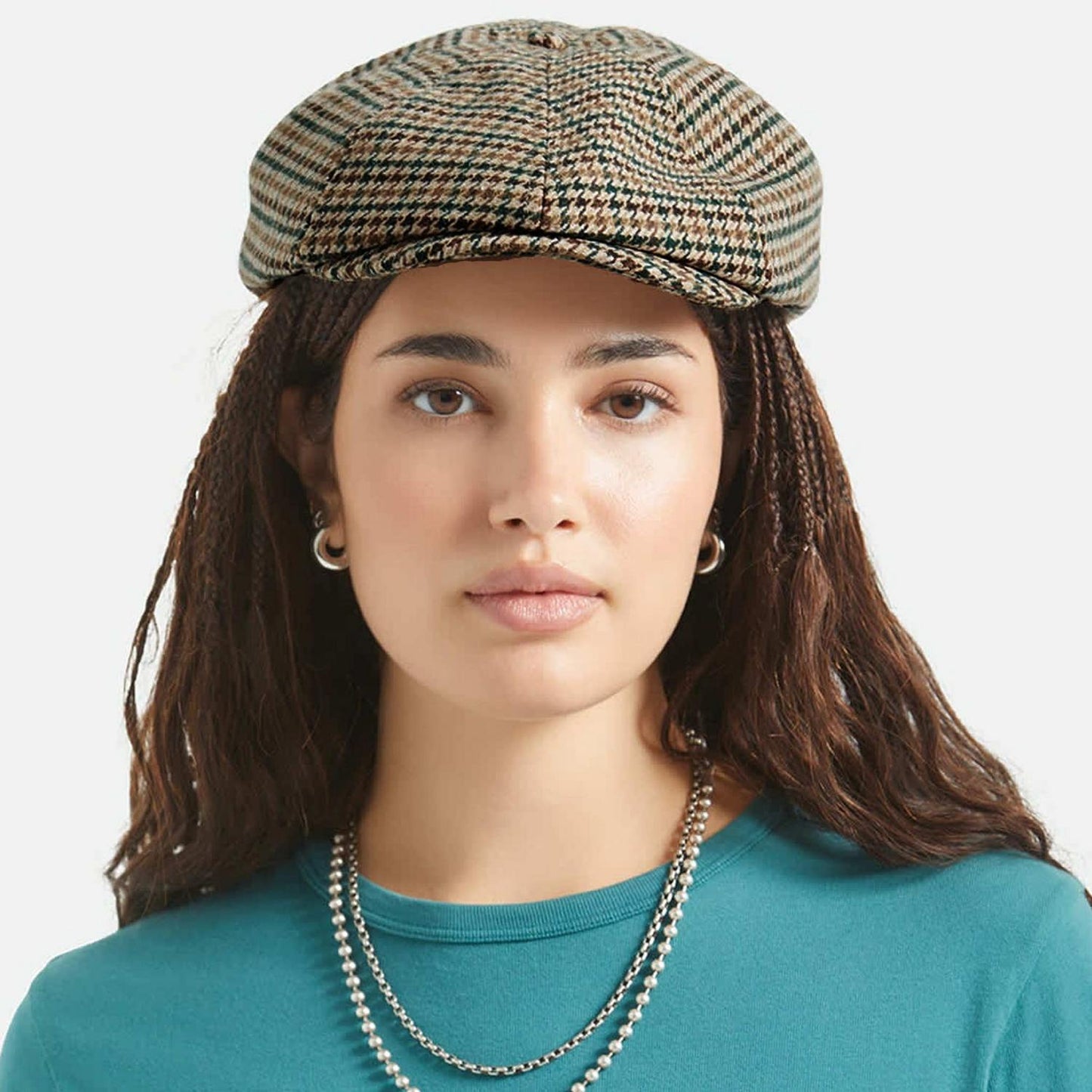 BRIXTON HATS | Brood Wool Houndstooth Newsboy Cap | 161511 | lsfone | DUSTED OCHRE/KHAKI/VERDANT GREEN