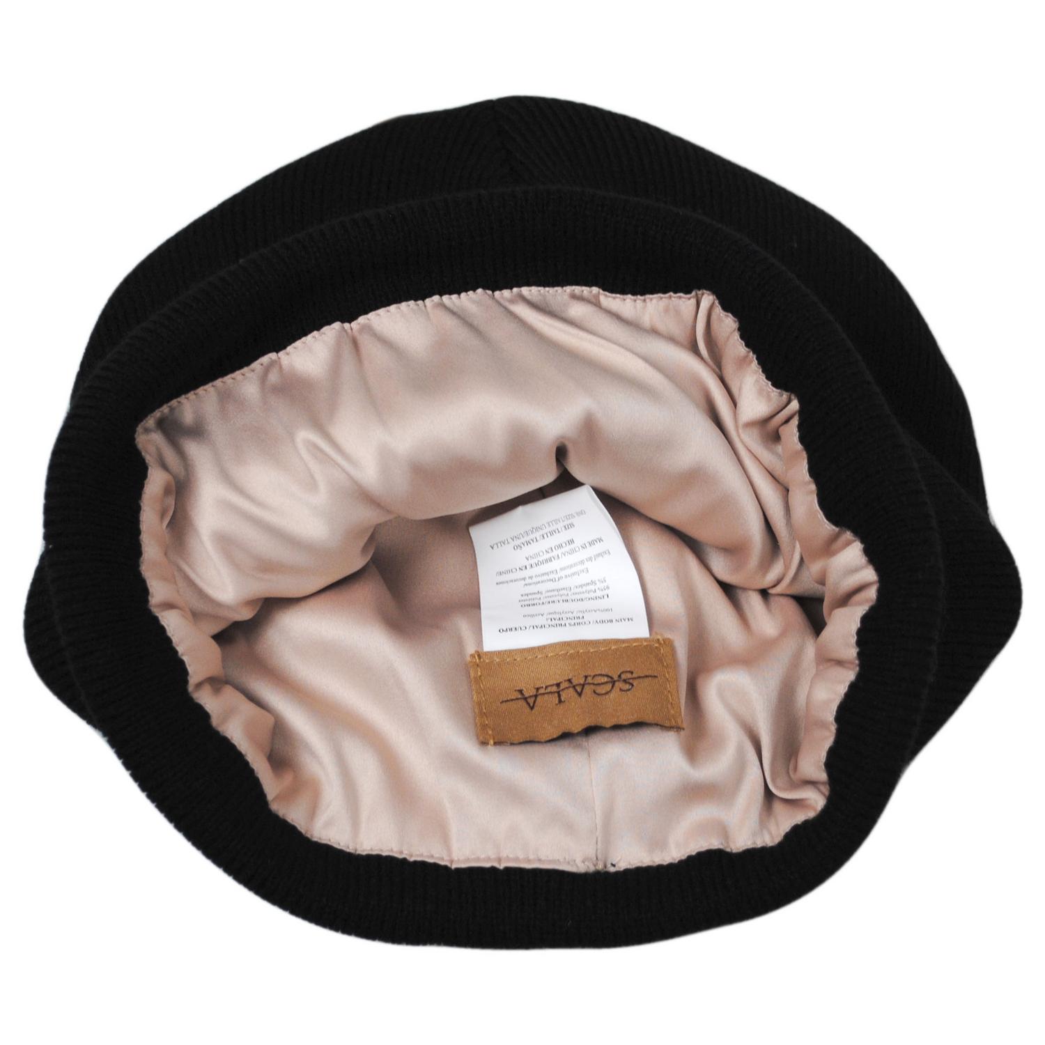 Scala | Ellen Satin Cuff Beanie Hat | 500051 | under | BLACK