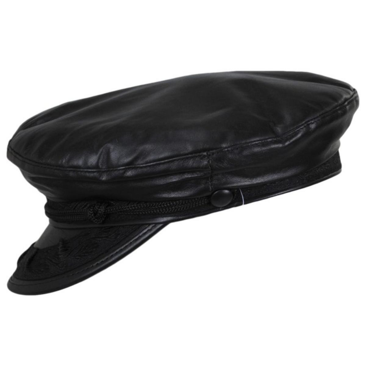 Capas Headwear | Leather Greek Fisherman Cap | 180300 | profile | BLACK