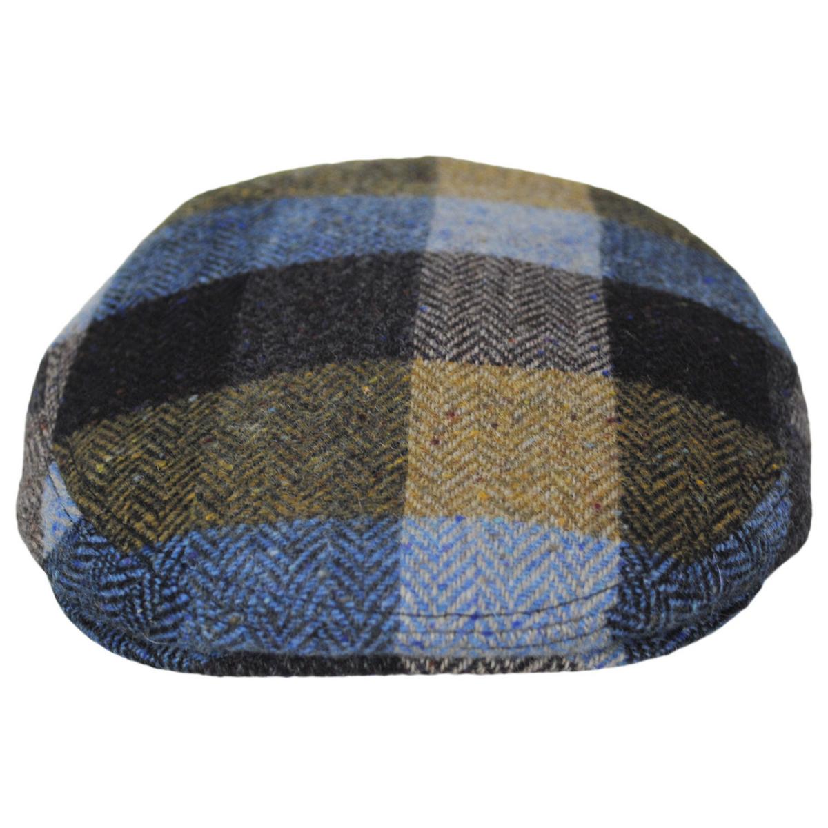 City Sport Caps | Herringbone Squares Donegal Tweed Wool Ivy Cap | 175022 | front | TAN/BLUE