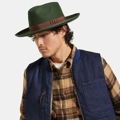 BRIXTON HATS | Reno Wool Felt Fedora Hat | 135651 | lsmone | MOSS/BROWN