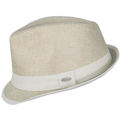 Scala | Two-Tone Vegan Linen Trilby Fedora Hat | 140211 | profile | TAN