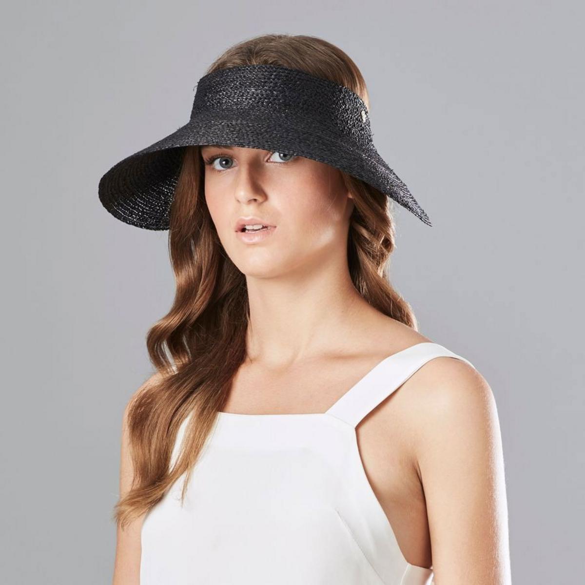 Helen Kaminski | Marisol Raffia Straw Braid Visor | 197201 | front | CHARCOAL