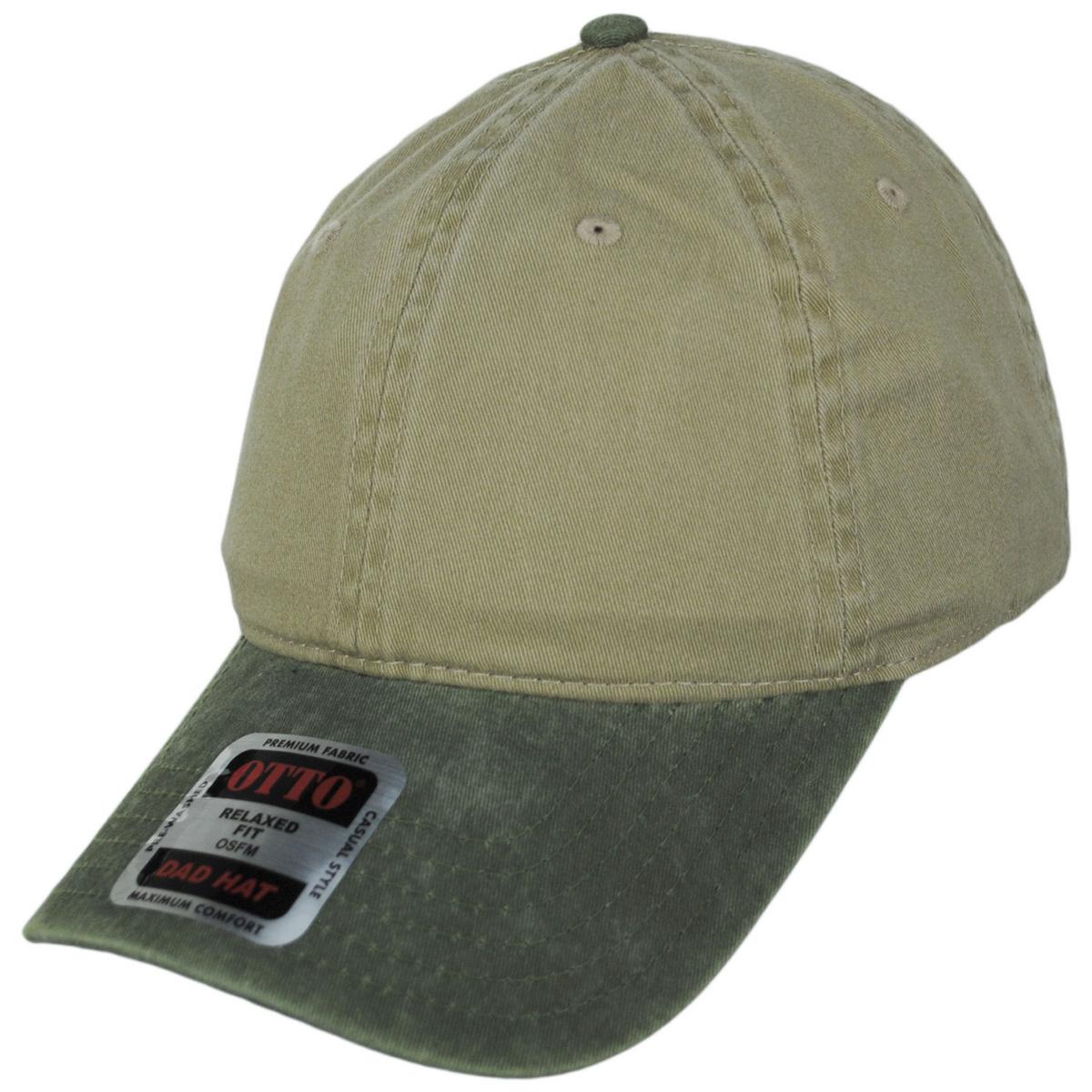 Otto | LoPro Washed Pigment Dyed Cotton Twill Strapback Baseball Cap Dad Hat | 201404 | lead | OLIVE GREEN/KHAKI