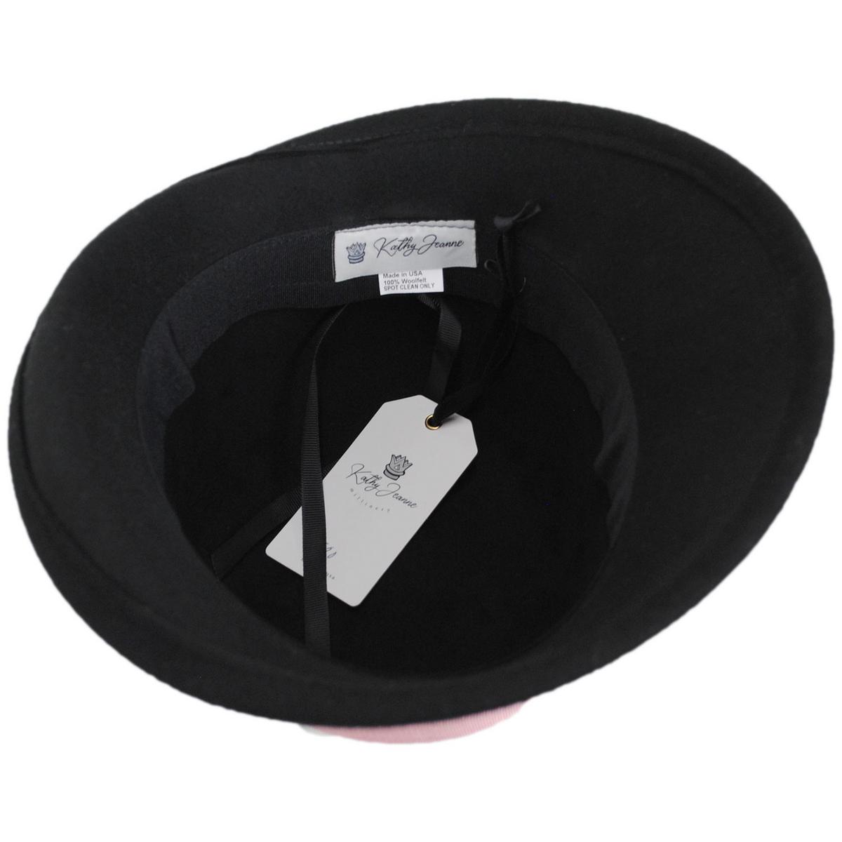 Kathy Jeanne | Double Button Profile Wool Felt Cloche Hat - Made to Order | 124706 | under | BLACK/ROSE