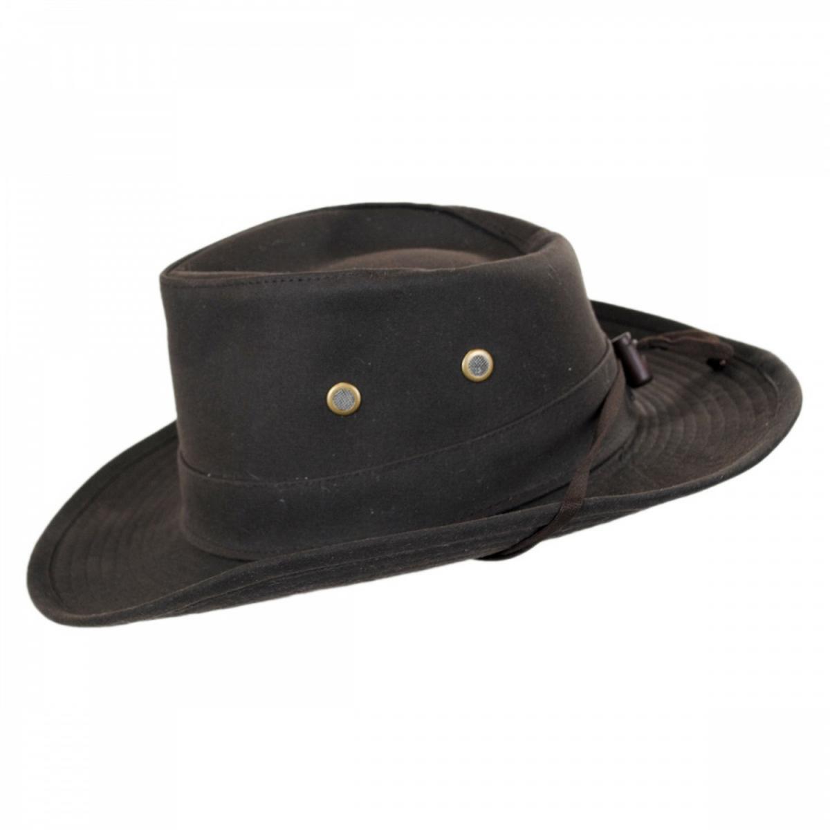 Hills Hats of New Zealand | The McKenzie Waxed Cotton Outback Hat | 401700 | profile | BROWN