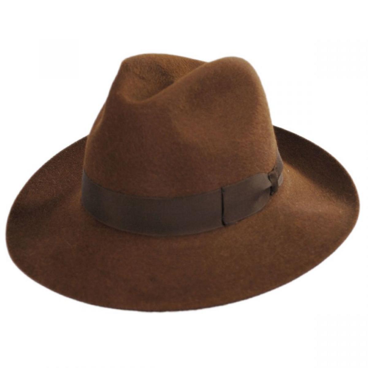 Stefeno Hats | Buck Fur Felt Wide Brim Fedora Hat | 136068 | lead | COGNAC