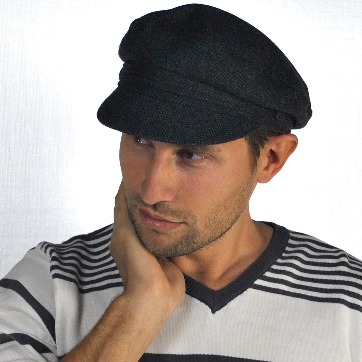 Jaxon Hats | Herringbone Wool Blend Fiddler's Cap | 181019 | lsmtwo | CHARCOAL