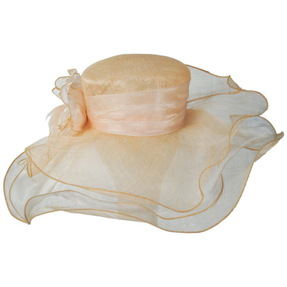 Jeanne Simmons | Organza Flower Triple Layer Sinamay Straw Boater Dress Hat | 120773 | front | PINK