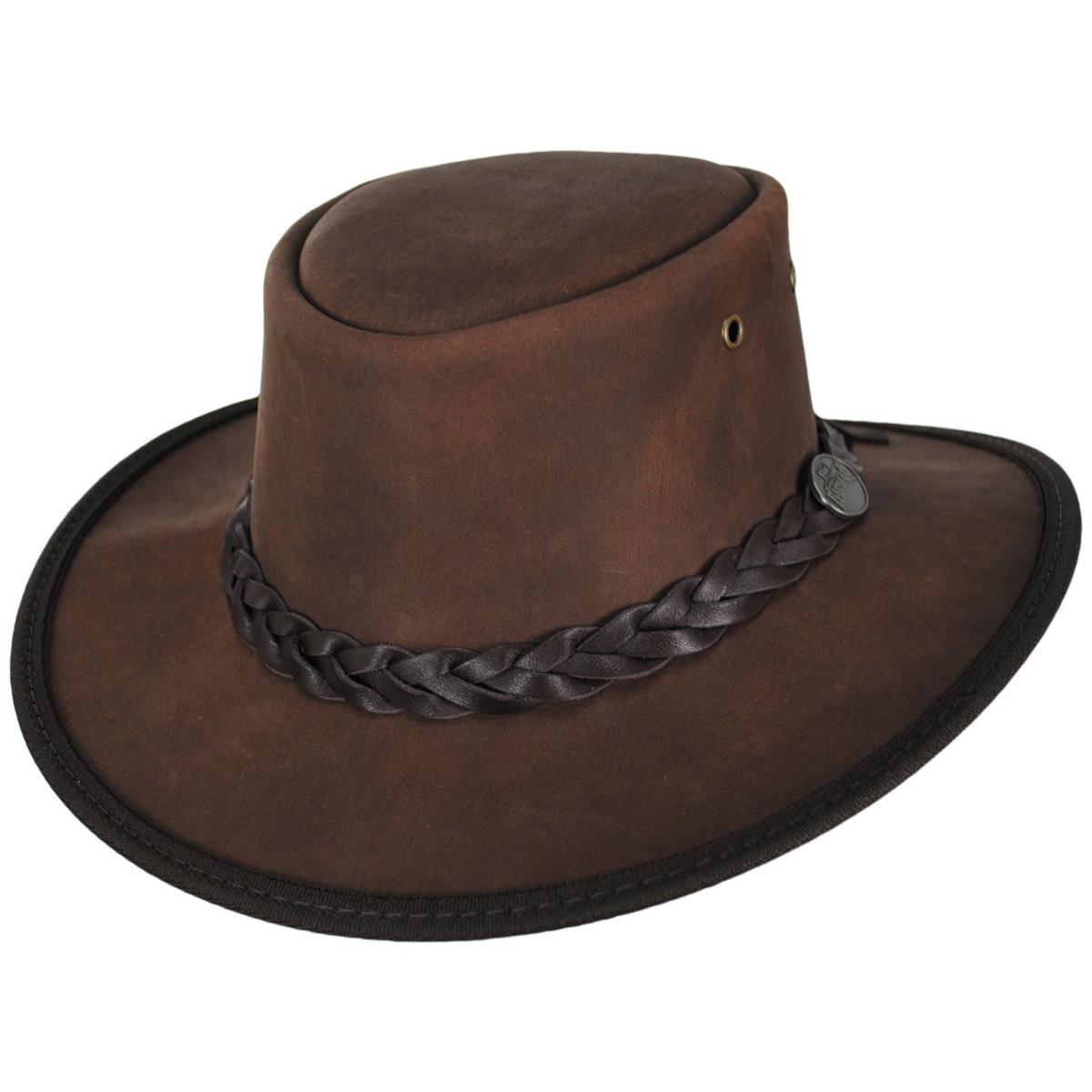 Barmah | Bronco Cattle Leather Foldaway Drover Hat | 400905 | lead | BROWN
