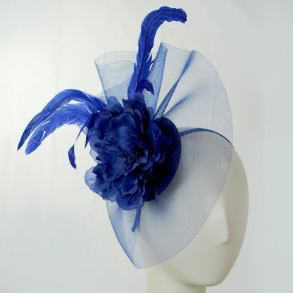 Sophia | Peony and Feathers Fascinator Hat | 122907 | front | BLUE