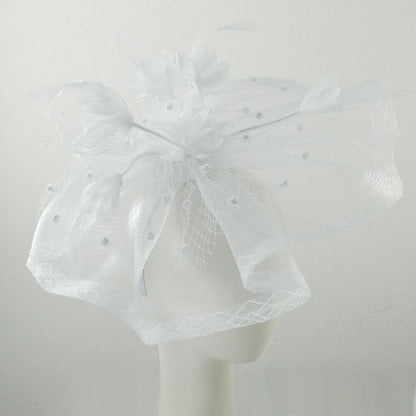 Sophia | Floral Feathered Mesh Fascinator Hat | 122906 | profile | WHITE